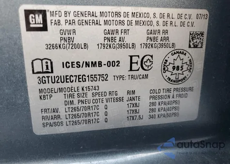 2014 GMC Sierra K1500 Sle z USA, uszkodzony, nr VIN 3GTU2UEC7EG155752